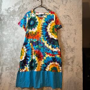 Amato Rizzi‎ Long Colorful Flower Tie-Dye Dress Size 4-6 Hemp Cotton Blend
